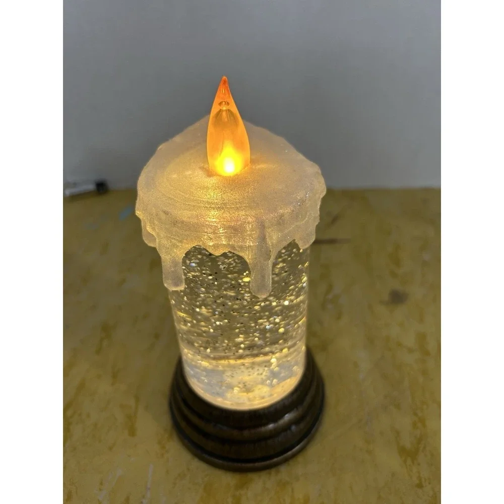 LED Glitter Swirl Water Candle Snow Globe Flickering Flame Bronze Base 1047-195‎